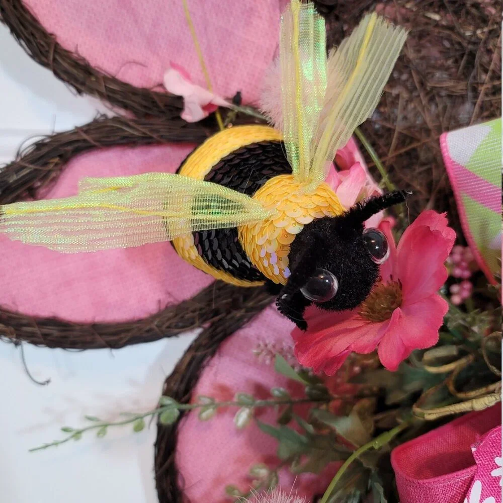Pink Sunflower with Bees Wreath, Pink Sunflower/Bee‎ Front Door Wreath
